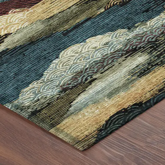 Black And Ivory Abstract Washable Indoor Outdoor Area Rug Photo 5