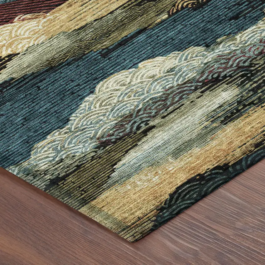 Black And Ivory Abstract Washable Indoor Outdoor Area Rug Photo 5
