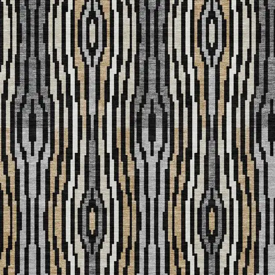Black And Ivory Abstract Washable Indoor Outdoor Area Rug Photo 4
