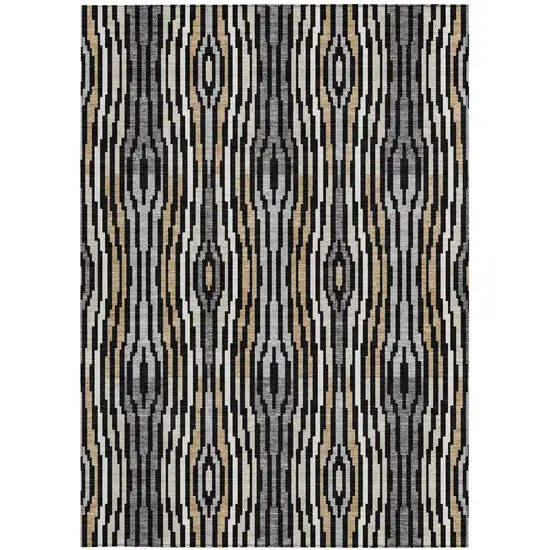 Black And Ivory Abstract Washable Indoor Outdoor Area Rug Photo 3