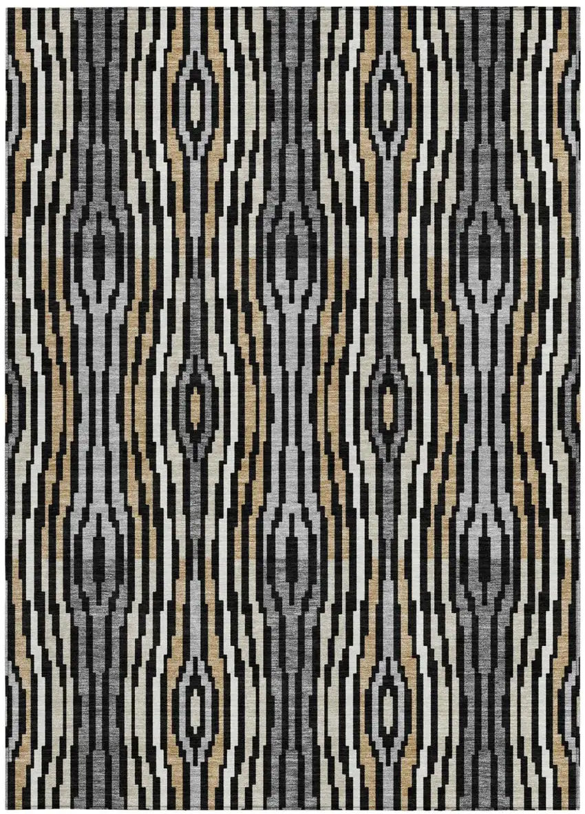 Black And Ivory Abstract Washable Indoor Outdoor Area Rug Photo 3