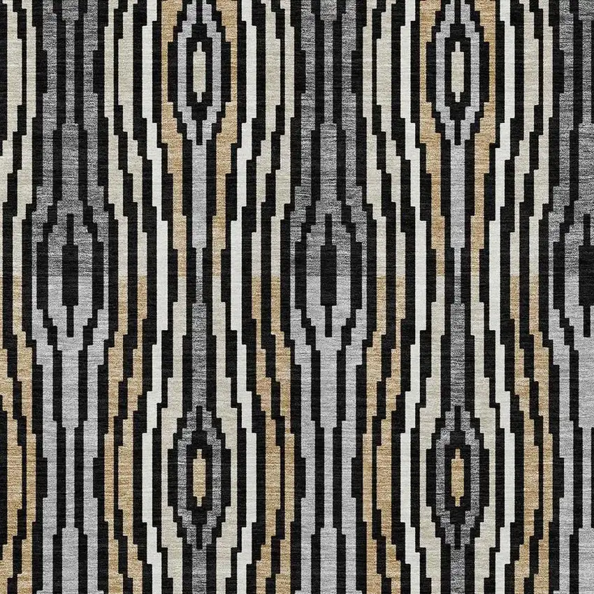 Black And Ivory Abstract Washable Indoor Outdoor Area Rug Photo 4