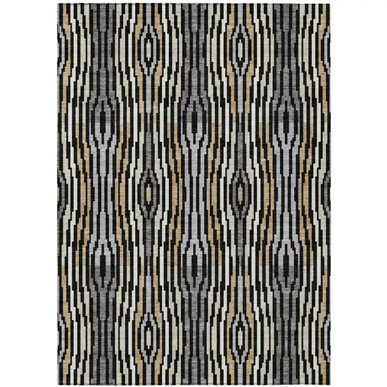 Black And Ivory Abstract Washable Indoor Outdoor Area Rug Photo 2