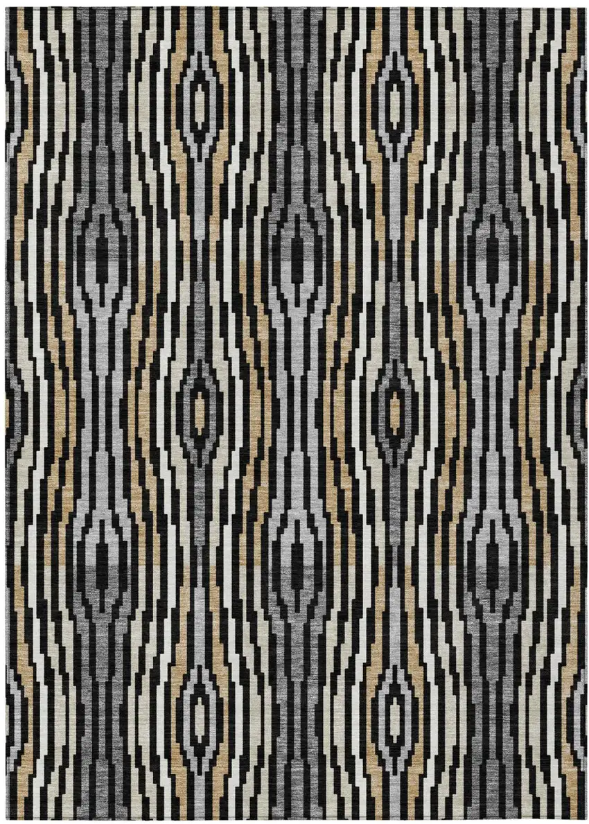 Black And Ivory Abstract Washable Indoor Outdoor Area Rug Photo 2