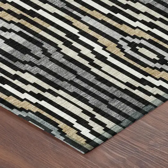 Black And Ivory Abstract Washable Indoor Outdoor Area Rug Photo 7