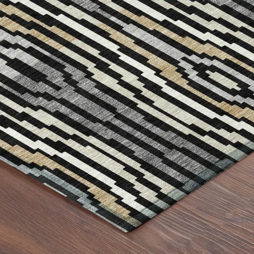 Black And Ivory Abstract Washable Indoor Outdoor Area Rug Photo 7