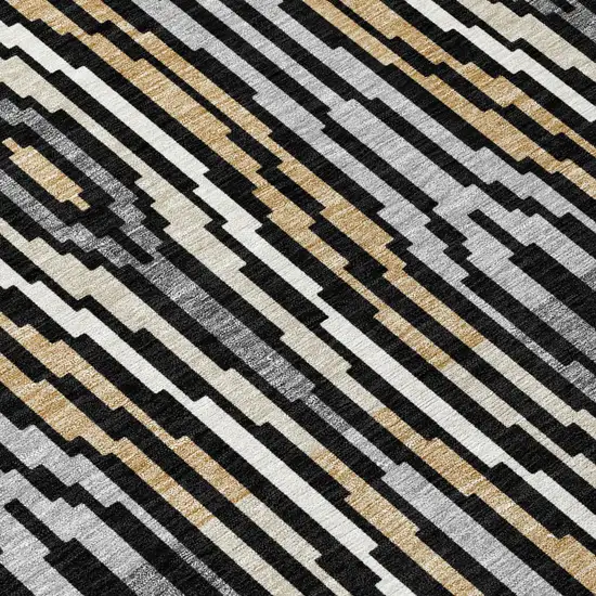 Black And Ivory Abstract Washable Indoor Outdoor Area Rug Photo 8