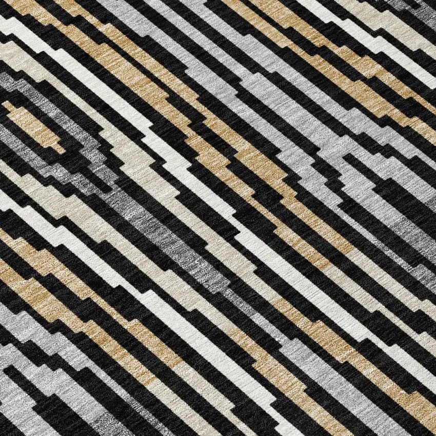 Black And Ivory Abstract Washable Indoor Outdoor Area Rug Photo 8