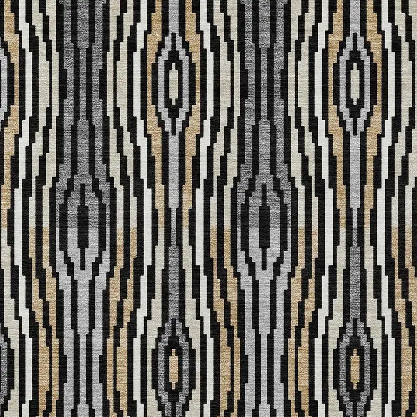 Black And Ivory Abstract Washable Indoor Outdoor Area Rug Photo 5