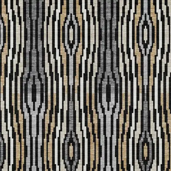 Black And Ivory Abstract Washable Indoor Outdoor Area Rug Photo 5