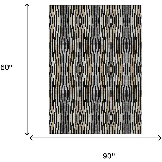 Black And Ivory Abstract Washable Indoor Outdoor Area Rug Photo 9