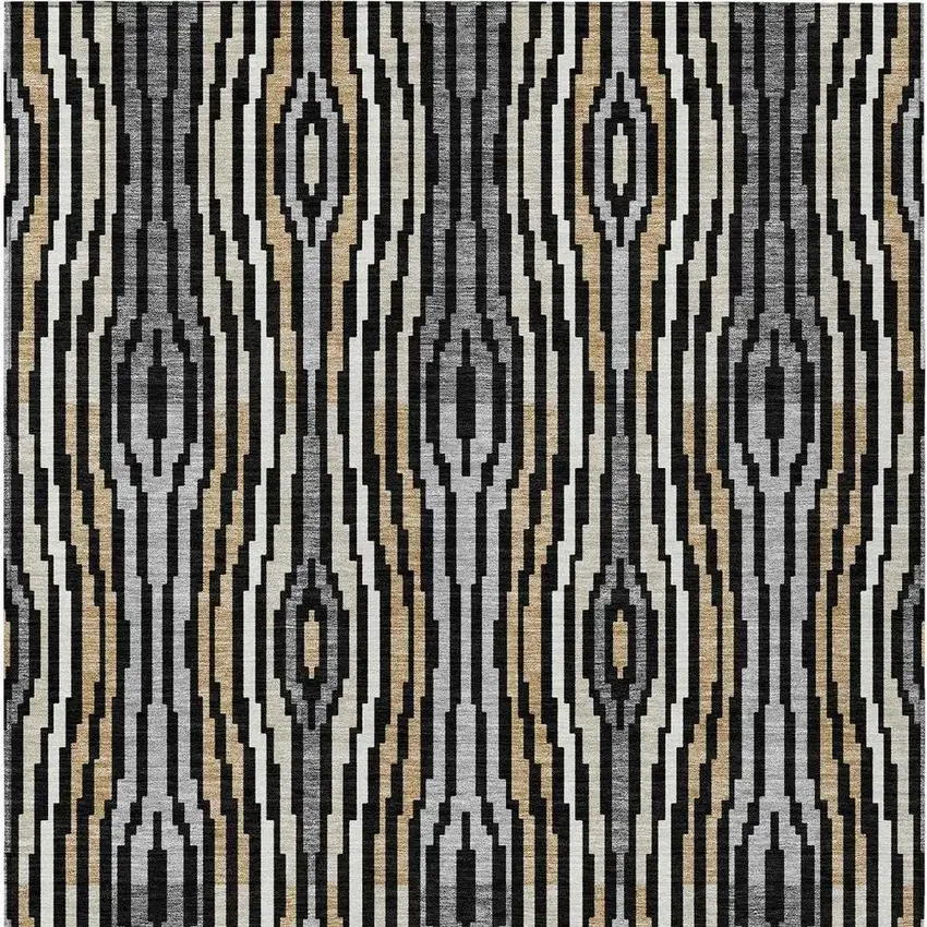 Black And Ivory Abstract Washable Indoor Outdoor Area Rug Photo 4