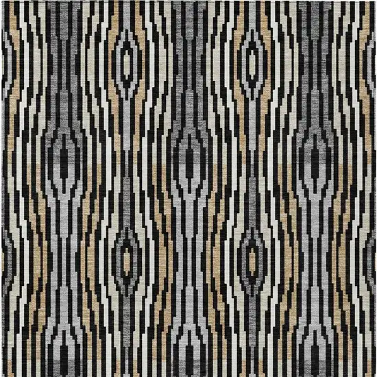 Black And Ivory Abstract Washable Indoor Outdoor Area Rug Photo 4