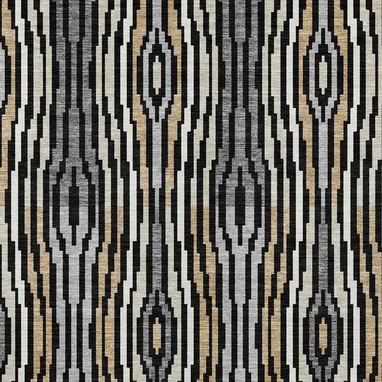 Black And Ivory Abstract Washable Indoor Outdoor Area Rug Photo 3