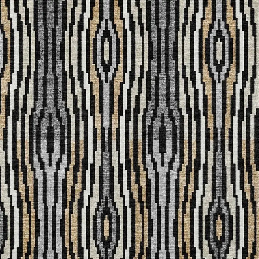 Black And Ivory Abstract Washable Indoor Outdoor Area Rug Photo 3