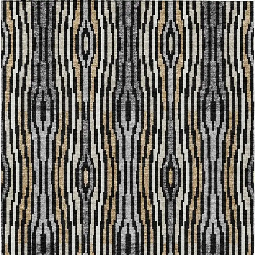 Black And Ivory Abstract Washable Indoor Outdoor Area Rug Photo 6