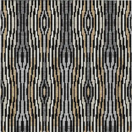 Black And Ivory Abstract Washable Indoor Outdoor Area Rug Photo 6
