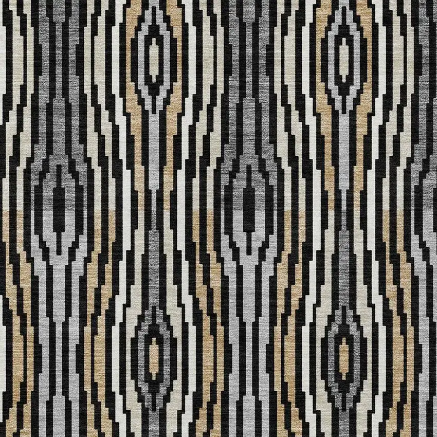 Black And Ivory Abstract Washable Indoor Outdoor Area Rug Photo 3