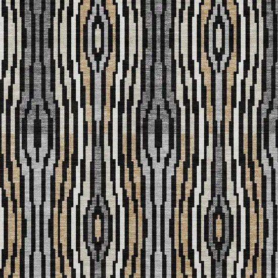 Black And Ivory Abstract Washable Indoor Outdoor Area Rug Photo 3