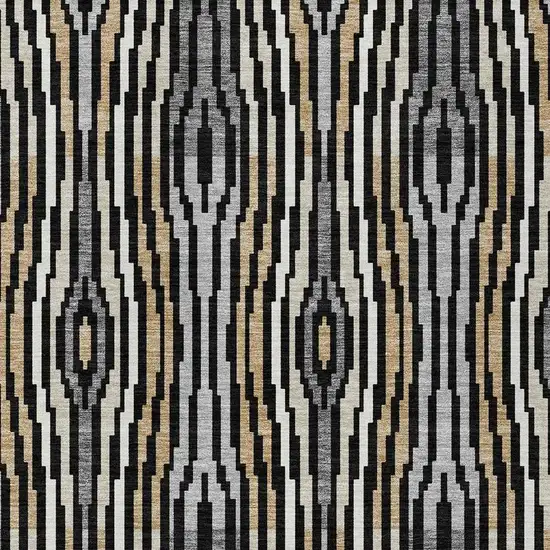 Black And Ivory Abstract Washable Indoor Outdoor Area Rug Photo 5