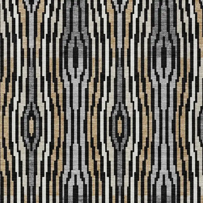 Black And Ivory Abstract Washable Indoor Outdoor Area Rug Photo 5
