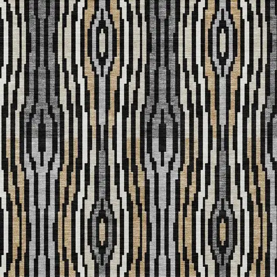 Black And Ivory Abstract Washable Indoor Outdoor Area Rug Photo 4