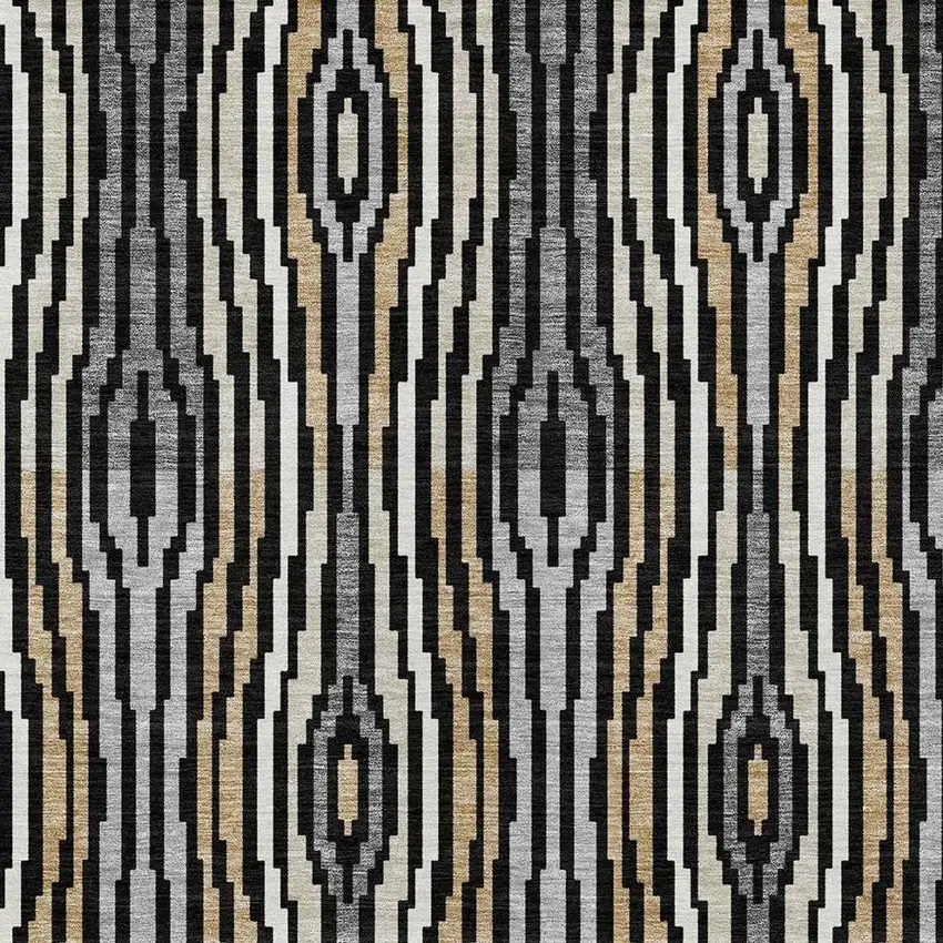 Black And Ivory Abstract Washable Indoor Outdoor Area Rug Photo 4