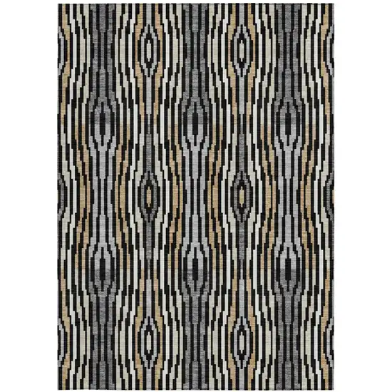 Black And Ivory Abstract Washable Indoor Outdoor Area Rug Photo 3