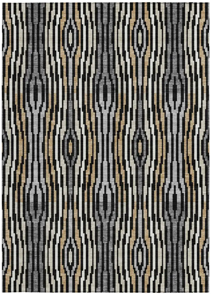 Black And Ivory Abstract Washable Indoor Outdoor Area Rug Photo 3