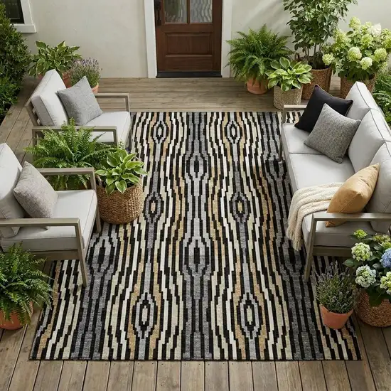 Black And Ivory Abstract Washable Indoor Outdoor Area Rug Photo 1