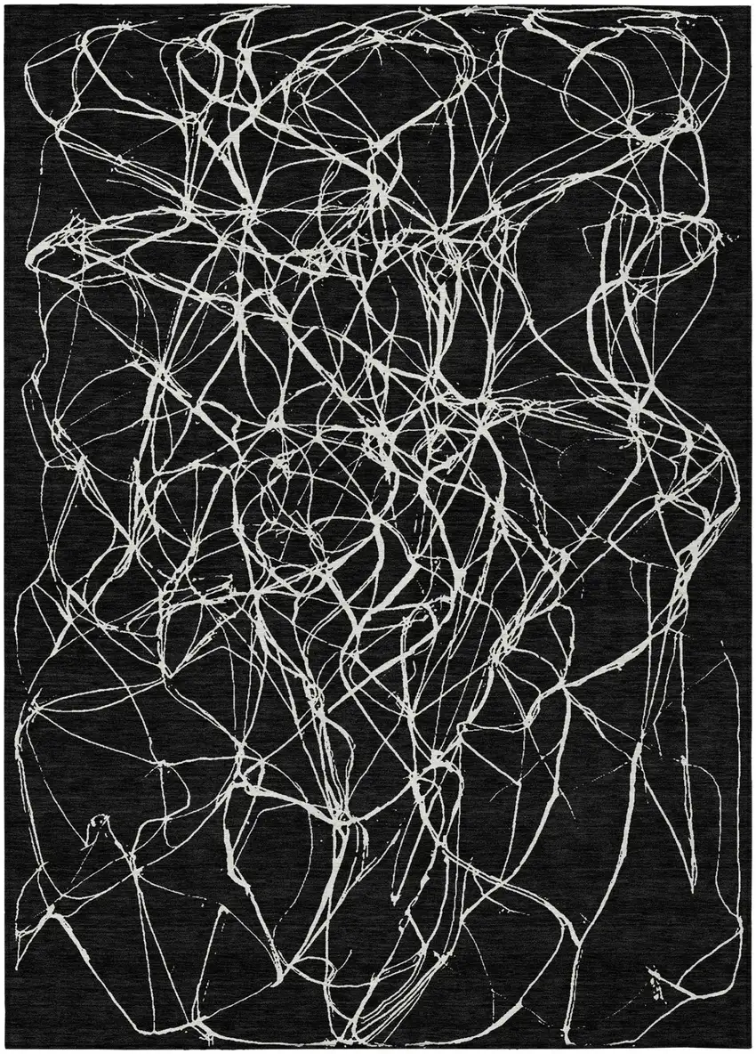 Black And Ivory Abstract Washable Indoor Outdoor Area Rug Photo 3