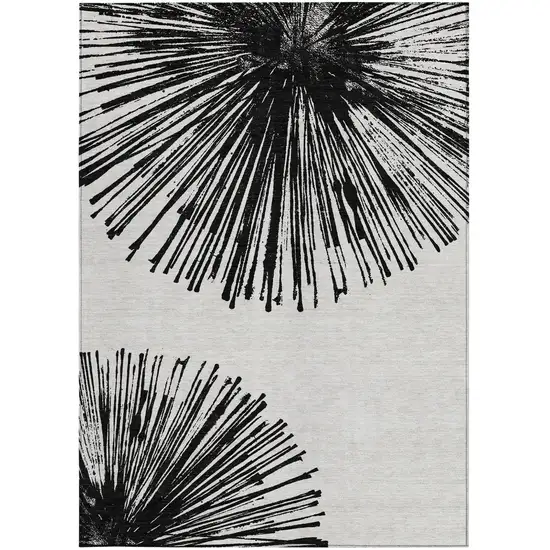 Black And Ivory Abstract Washable Indoor Outdoor Area Rug Photo 1