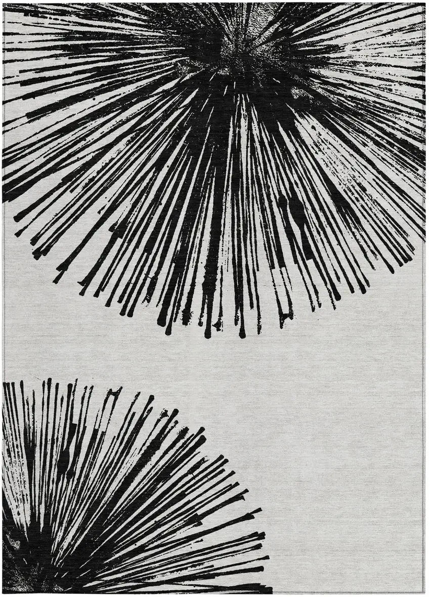 Black And Ivory Abstract Washable Indoor Outdoor Area Rug Photo 1