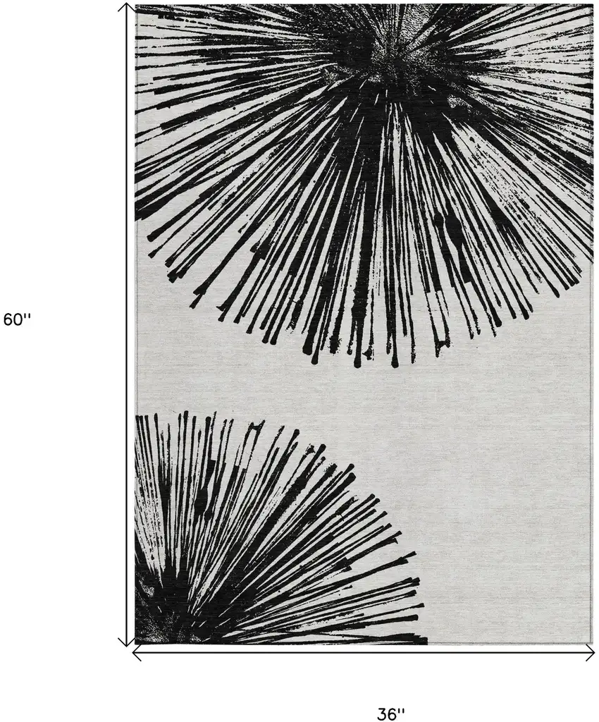 Black And Ivory Abstract Washable Indoor Outdoor Area Rug Photo 3