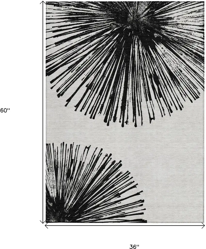 Black And Ivory Abstract Washable Indoor Outdoor Area Rug Photo 3