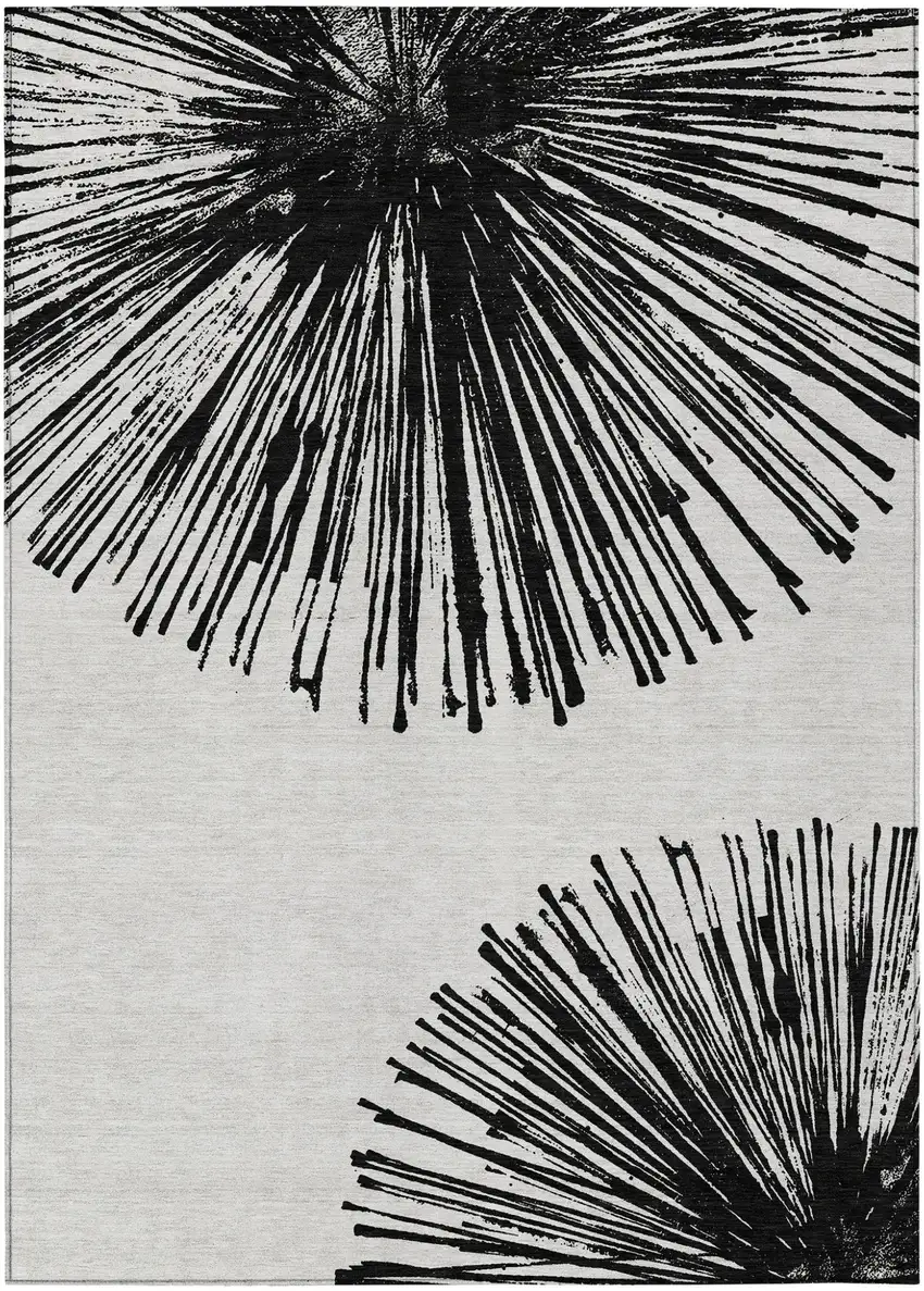 Black And Ivory Abstract Washable Indoor Outdoor Area Rug Photo 3