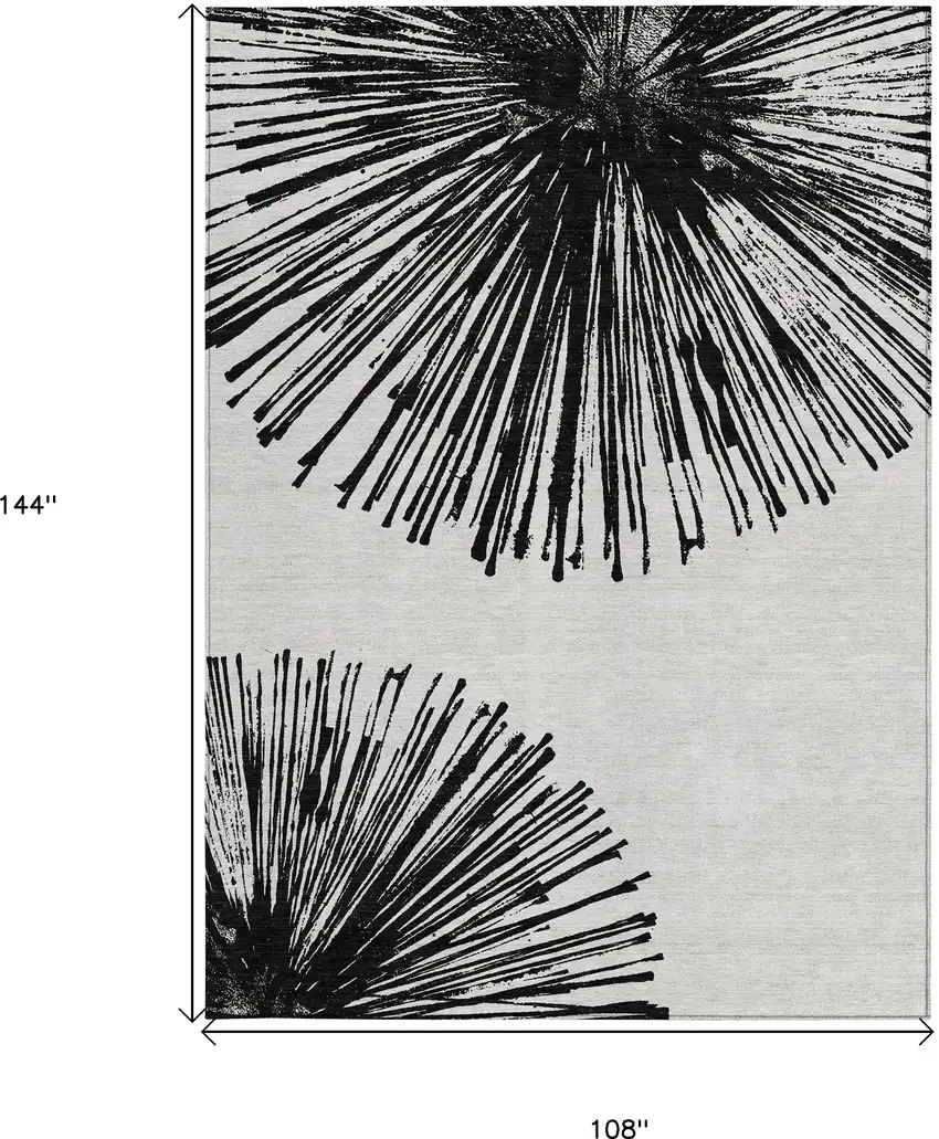 Black And Ivory Abstract Washable Indoor Outdoor Area Rug Photo 3