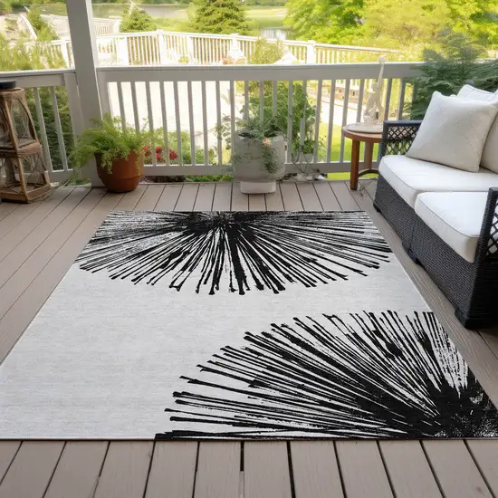Black And Ivory Abstract Washable Indoor Outdoor Area Rug Photo 8