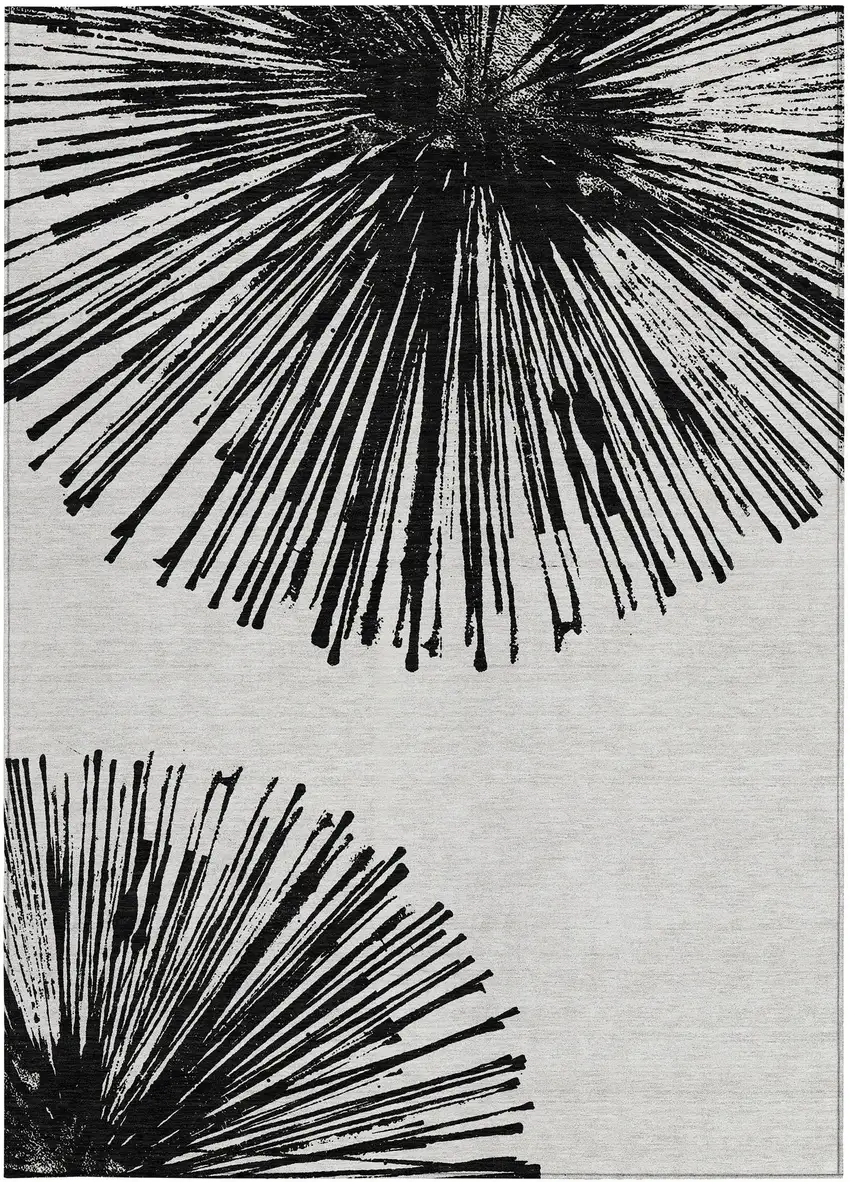 Black And Ivory Abstract Washable Indoor Outdoor Area Rug Photo 1