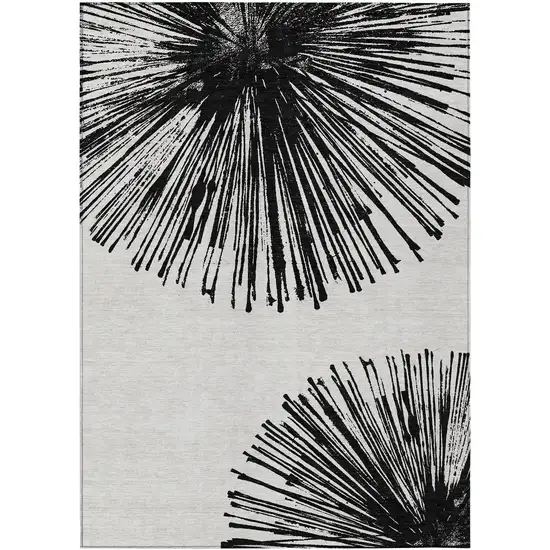 Black And Ivory Abstract Washable Indoor Outdoor Area Rug Photo 3