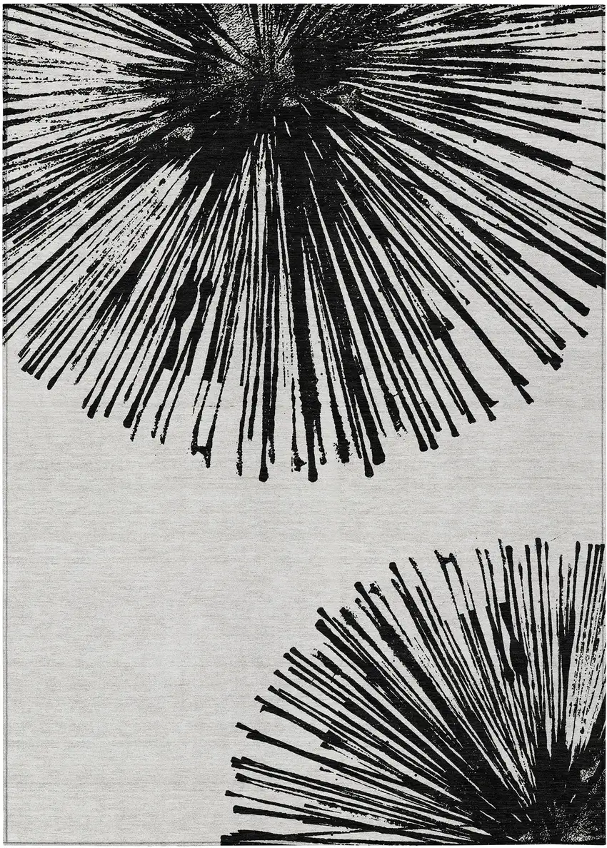 Black And Ivory Abstract Washable Indoor Outdoor Area Rug Photo 3