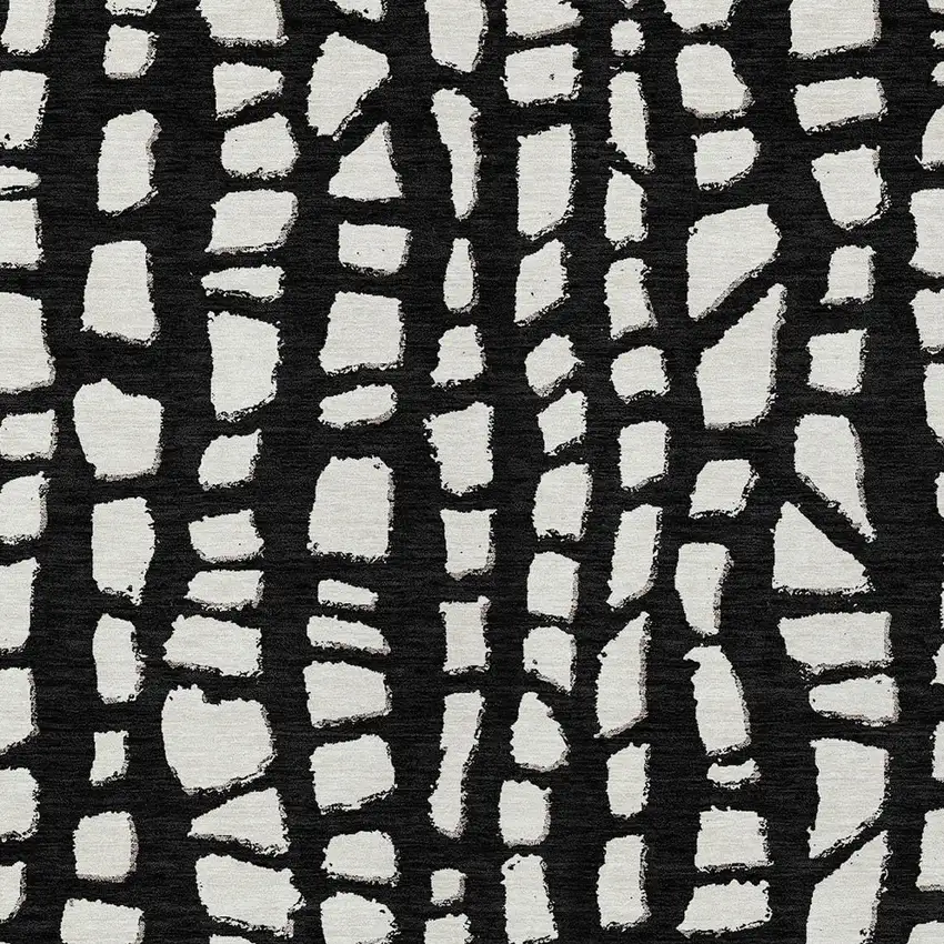 Black And Ivory Abstract Washable Indoor Outdoor Area Rug Photo 5