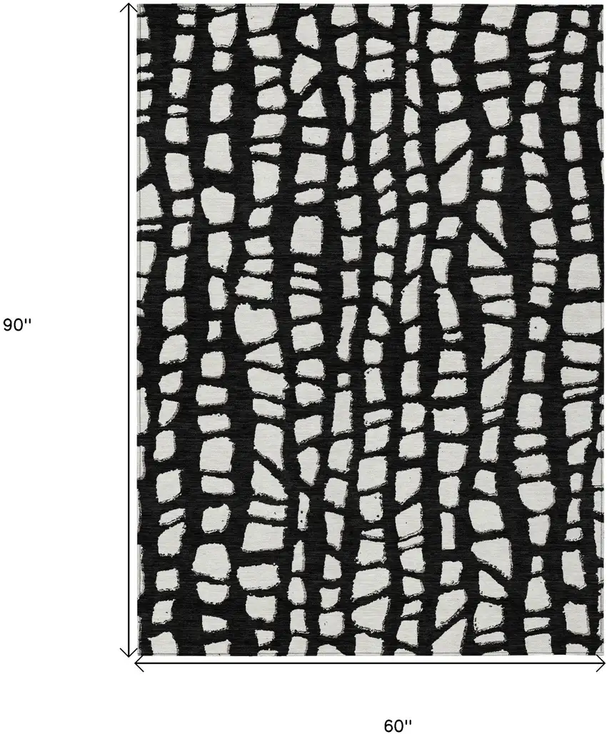 Black And Ivory Abstract Washable Indoor Outdoor Area Rug Photo 7