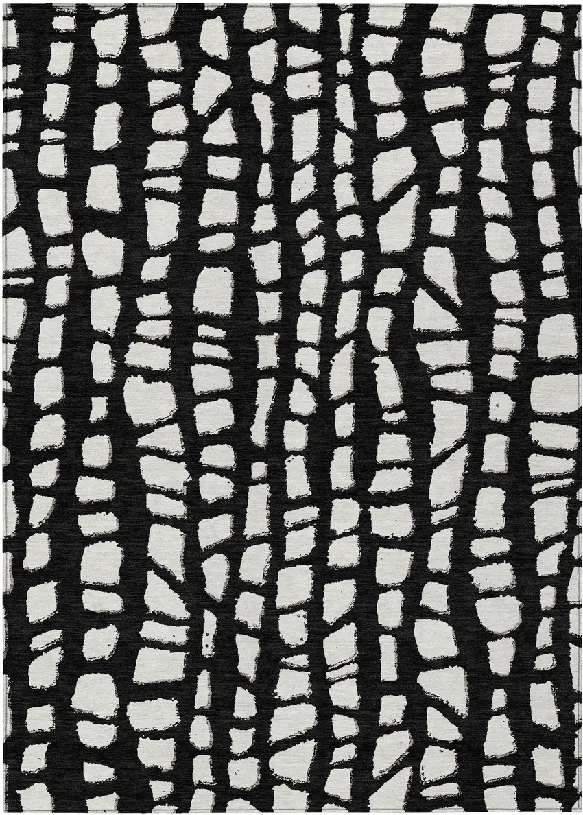 Black And Ivory Abstract Washable Indoor Outdoor Area Rug Photo 1