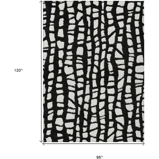 Black And Ivory Abstract Washable Indoor Outdoor Area Rug Photo 7