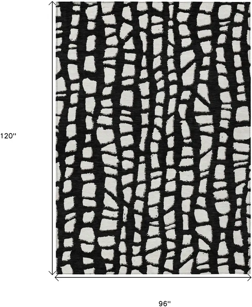Black And Ivory Abstract Washable Indoor Outdoor Area Rug Photo 7