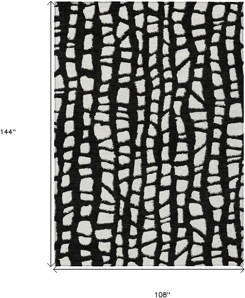 Black And Ivory Abstract Washable Indoor Outdoor Area Rug Photo 7
