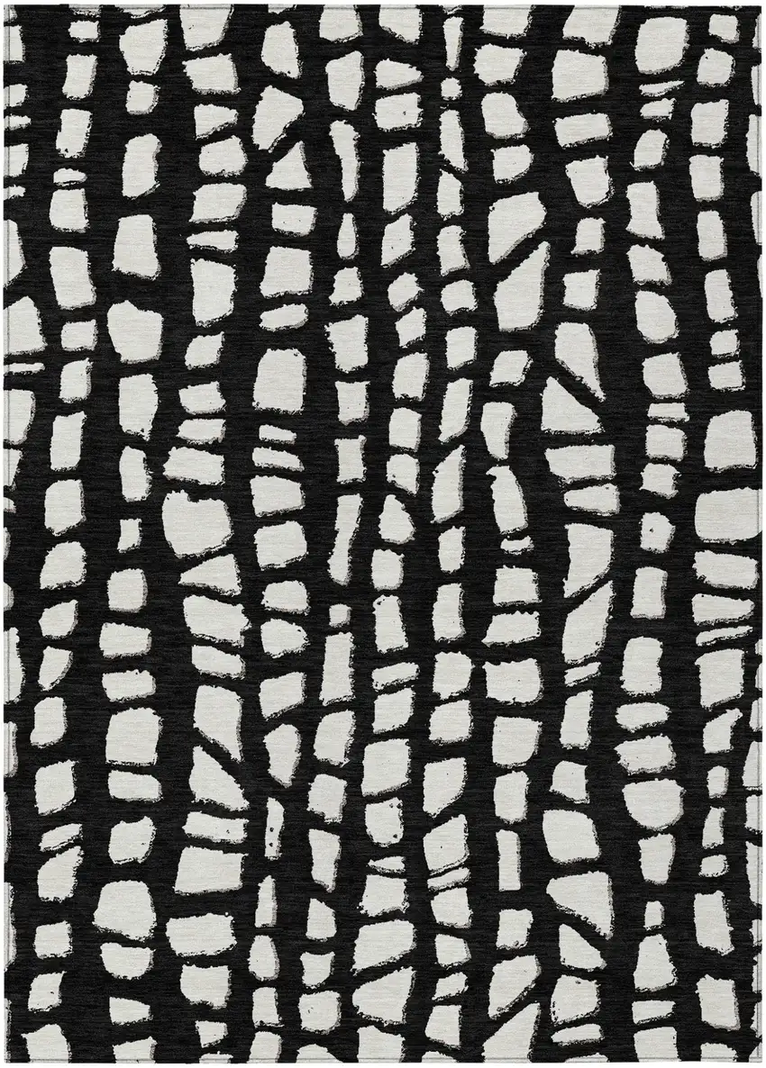 Black And Ivory Abstract Washable Indoor Outdoor Area Rug Photo 2