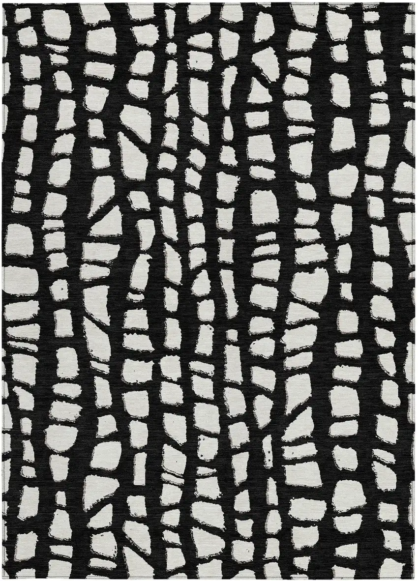 Black And Ivory Abstract Washable Indoor Outdoor Area Rug Photo 6