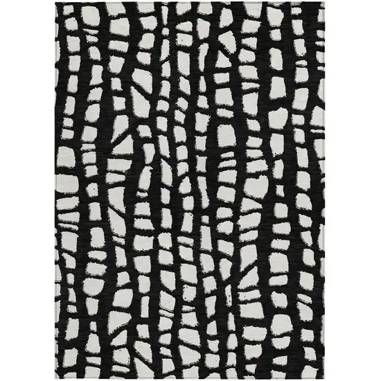 Black And Ivory Abstract Washable Indoor Outdoor Area Rug Photo 6